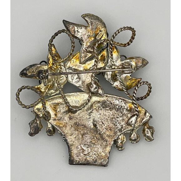 Vintage Brooch Flower Basket Pale Blue Flowers Vines Garland - Picture 3 of 11